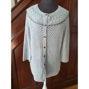 Liz Claiborne Womens Gray Knit Cardigan Sweater M Button-Front Chain Detail NWOT